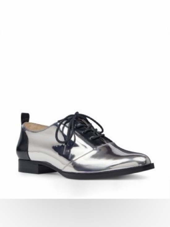 Shoes - Nine West Hyida Metallic Silver Lace-Up Oxford Shoes Size 9